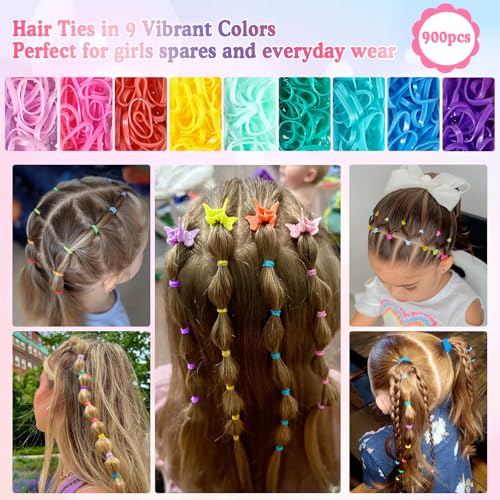 115 Pcs Hair Clips for Girls,900 Pcs Colorful Hair Rubber Bands,Toddler No-Slip Hair Accessories Kit with Animals,Fruits,Butterfly,Snap Clips, Bobby Pins for Baby Fine Hair
