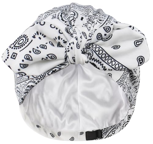 Ababalaya Satin Lined Beanies for Women Chemo Headwear Silky Lined Cotton Sleeping Cap - color: White