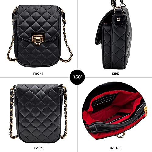 Phone Crossbody Bags for Women Small Vegan Leather Mini Shoulder Wallet Card Quilted Purse - color: A - Black & Gold