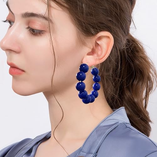 Summer Candy Colored Bead Earrings Lightweight Dainty Acrylic Geometry Hoop Earrings for Women Cute Boho Chic Handmade Jewelry - color: Royal Blue