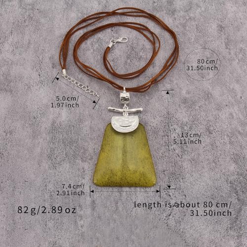 Leather Necklace for Women Large Pendant Hippie Choker Necklace Vintage Sweater Necklace Chunky Boho Necklaces for Women - style: Boho Pendant Necklace