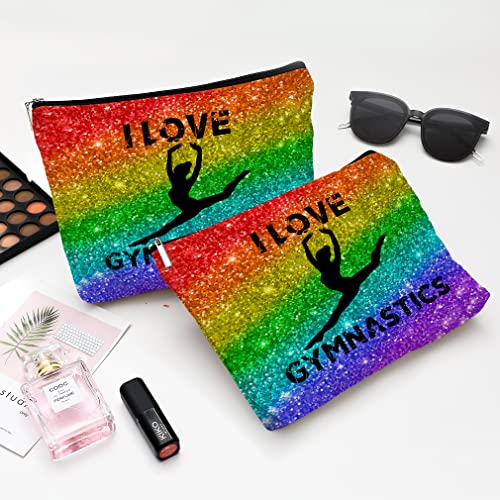 Cute Makeup Bag for Purse Canvas Waterproof Funny Cosmetic Bags for Women Zipper Travel Toiletry Pouch-I Love Gymnastics Makeup Bags-Glitter - color: Glitter I Love Gymnastics Makeup Bags