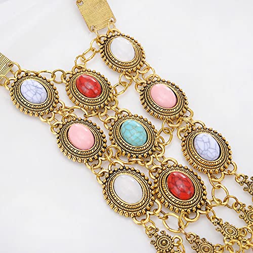 Asphire Bohemian Long Tassel Necklace Vintage Colorful Gemstone Turquoise Necklace Nepal Tibetan Ethnic Exaggerated Statement Accessories for Women and Girls - color: Gold