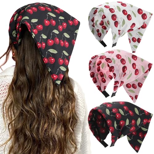 HAIMEIKANG Floral Bandana Headbands for Women Boho Hair Bandanas Scarf Cherry Triangle Kerchief Hair Bands Vintage Head Scarf(Cherry) - color: Cherry