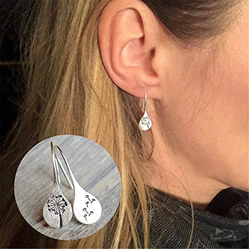 Handmade Lightweight 925 Sterling Silver Dandelion Dangle Drop Earrings for Women Teen Girls Water Drop Vintage Silver Flower Mountain Tree Dangle Earrings Jewelry Gifts for Mom Lover - color: Silver 2