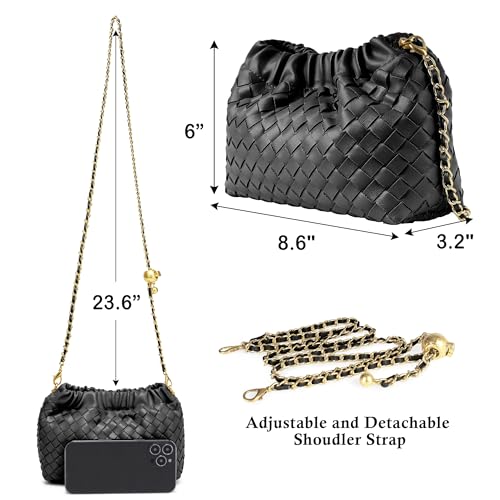 Joryin Woven Women's Crossbody Bag & Evening Purse, Trendy Dumpling Clutch & Hobo Cloud Shoulder Bag Trendy Dumpling Clutch - color: Woven Leather-black