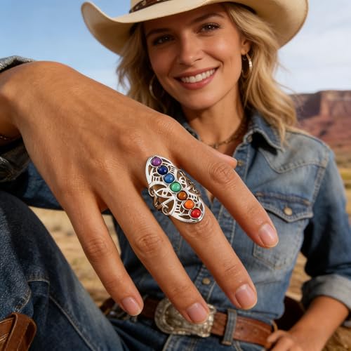 Turquoise Western Rings for Women Adjustable Country Rings Vintage Turquoise Open Ring Western Country Jewelry Gifts - style: Style1