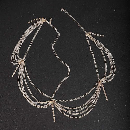 Gold Rhinestone Boho Head Chain,Goddess Headpiece,Festival Costume Headband Accessories for Bride Daily Hair Accessories Prom Makeup