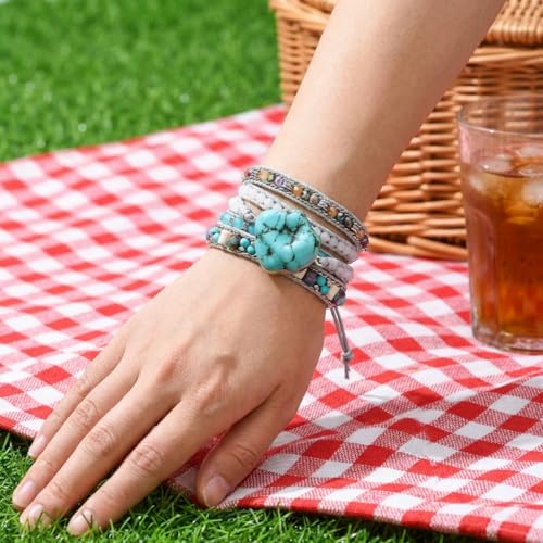 YGLINE Natural Stone Bracelet 5 Wraps Bracelet Handmade Blue Color Boho Bracelet for Women Bracelet - color: turquoise 3