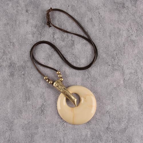 Leather Necklace for Women Large Pendant Hippie Choker Necklace Vintage Sweater Necklace Chunky Boho Necklaces for Women - style: Cord Pendant Necklace
