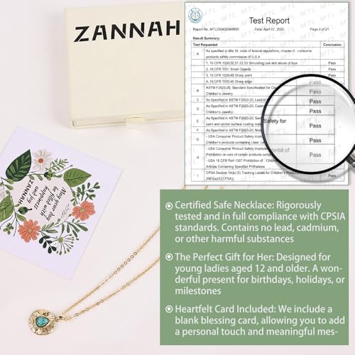 ZANNAH 18K Gold Turquoise Pendant Necklace for Women - Natural Howlite Stone & Gold Jewelry, Adjustable 15"- 18.94" Long Chain for V-Neck Outfits