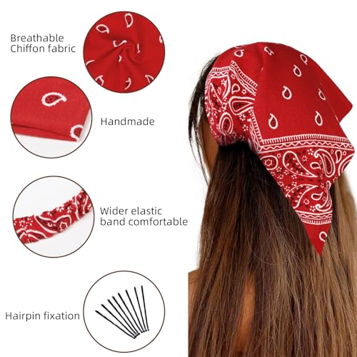 WOVOWOVO 8 Pcs Hair Scarf Headband for Women Girls Non Slip Elastic Boho Triangle Head Scarf Bandana - color: Cozy Boho Paisley