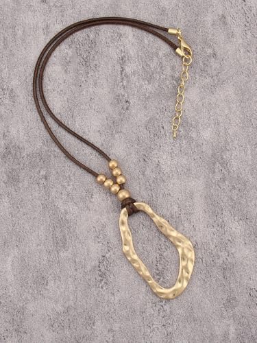 GelConnie Leather Necklaces Turquoise Long Boho Necklaces for Women Brown Chunky Circle Pendant Chocker Necklace Gold Sweater Necklace - style: Brown Gold Boho Necklace