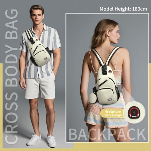 Convertible Sling Bag with Coin Pocket, 7.9" Tablet Crossbody Mini Backpack with Headphone Jack Casual Pack for Women Men Travel, White - color: White, size: Small
