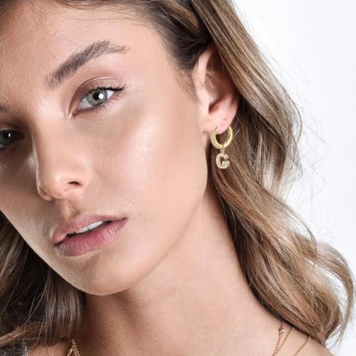 14K Gold Plated Cubic Zirconia Initial Earrings Delicate Small Hoop Earrings Hypoallergenic Letter Earrings for Women - style: J2