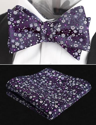 Alizeal Mens 2pcs Classic Floral Pattern Self-tied Bow Tie and Handkerchief Set - color: 045-dark Purple