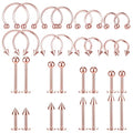 64 PCS Jewelry Lip Barbell Ring Lip Rings Vertical Labret Medusa Snake Bite Earring Piercing Jewelry Helix Earring Daith Tragus Cartilage Studs Steel for Women Men - color: Rose gold
