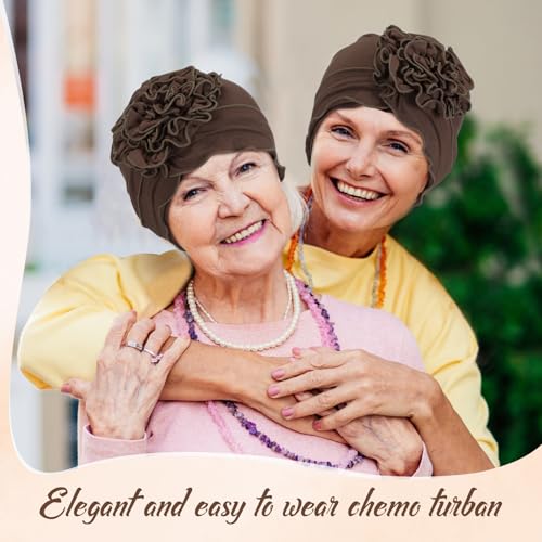 Geyoga Cotton Chemo Headwear Turban for Women Soft Elastic Cancer Hat Cancer Sleep Caps Head Wraps for Women with Hair Loss - color: Brown