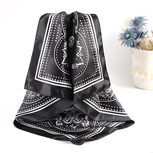 AWAYTR Satin Silk Scarf - Large Hair Bandana, Sleeping Wrap for Women - color: Paisley(black)