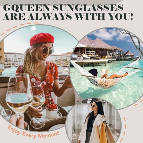 GQUEEN Retro Round Polarized Sunglasses Womens Men Spring Hinge Metal Frame Trendy Hippie Oval Sun Glasses Shades UV400 - color: 2 Gold Black & Black Black