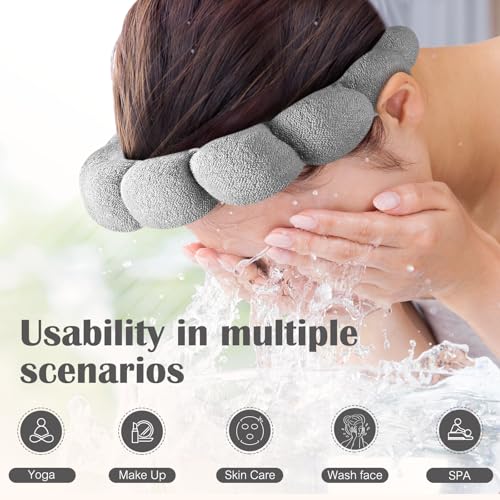 Ztomine Spa Headbands for Washing Face or Facial, Set of 2 Skincare Headbands, Terry Cloth Headband Wash Combo Pack - Puffy Makeup Washing, Mask, Skin Treatment - color: Black + Gray