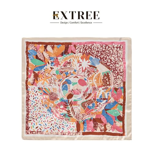 Relang Fashion Silk Satin Head Scarf for Women Hair Bandana Hair Scarf Wrap Neck Scarf for Women 27.5×27.5 inches - color: A Graffiti Red Flower Pink