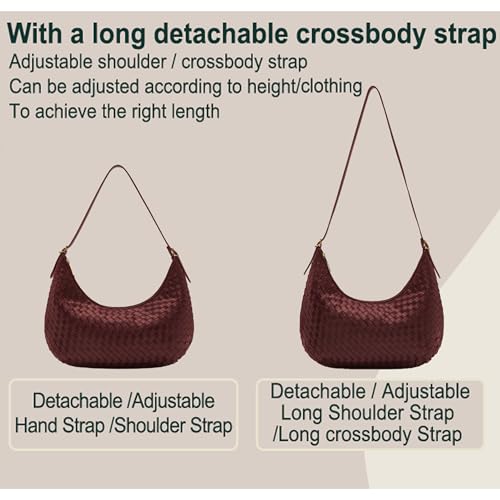 Shoulder Bag Handbag for Women Crossbody Tote Bags Woven Purse Clutch Women's Medium Underarm Hobo With Pocket Large - color: Burgundy