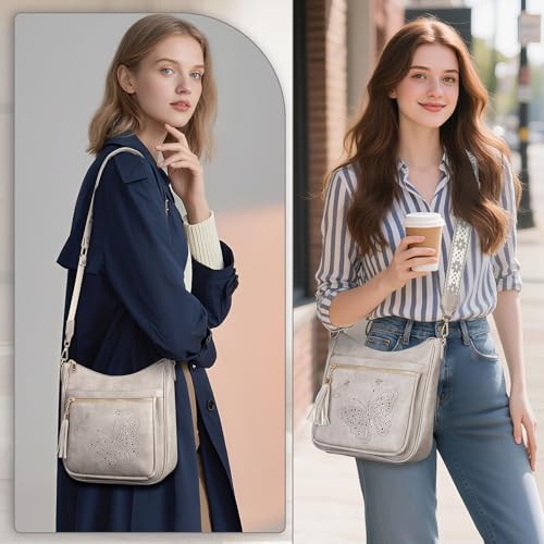 KITEVIUN Medium Crossbody Bags for Women Trendy, Women's Butterfly Shoulder Handbags with Tassel - color: 004-gray
