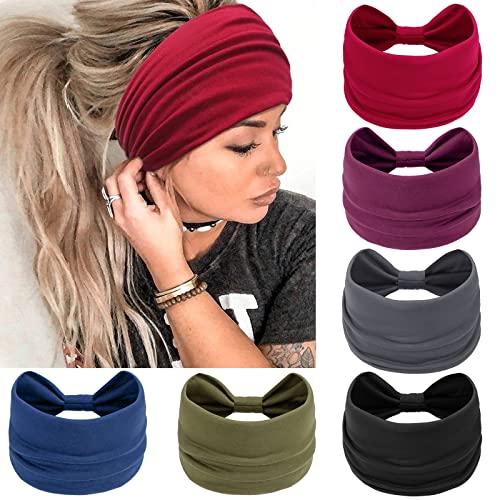 Awumbuk Wide Headbands for Women Knotted No Slip Head Bands Soft Turban Headband Hair Accessories Boho African Solid Color Head Wraps for Women Yoga Workout (Dark blue) - color: Dark blue