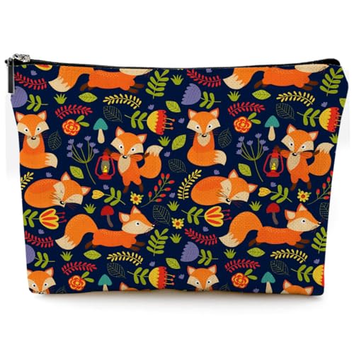 Small Makeup Bag for Purse Cute Canvas Waterproof Cosmetic Bags for Women Zipper Travel Toiletry Pouch-Fox Makeup Bags - color: Fox Makeup Bags
