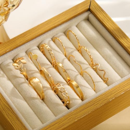 FAXHION 24-60 Pcs Gold Stackable Rings for Women, Knuckle Rings Chunky Gold Ring Set Dainty Stacking Cute Rings, Multiple Sizes Cute Jewelry Set Gift - style: Gold-30 pcs