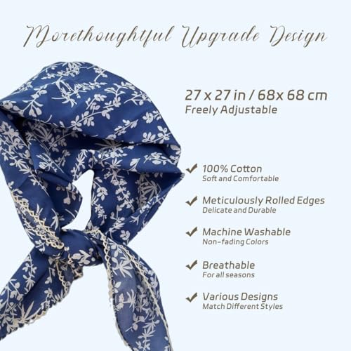 Cotton Bandana,Large Bandanas for Women,Head Coverings for Women,Head Scarf Handkerchief, Square Headband 27" x 27" - color: 27-08-foliage-blue