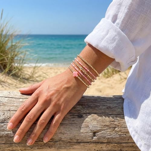 Gold Beaded Cross Bracelet for Women, 14K Plated Adjustable Stackable Dainty Bracelets, Non Tarnish Fashion Jewelry Set Gifts for Women Birthday Friendship - color: Colors-9