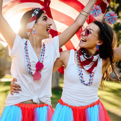 Hicarer 6 Pcs 4th of July Tutu Set Women Red White and Blue Accessories 250th Tutu Patriotic Costume Independence Day Favors - color: Red and Blue
