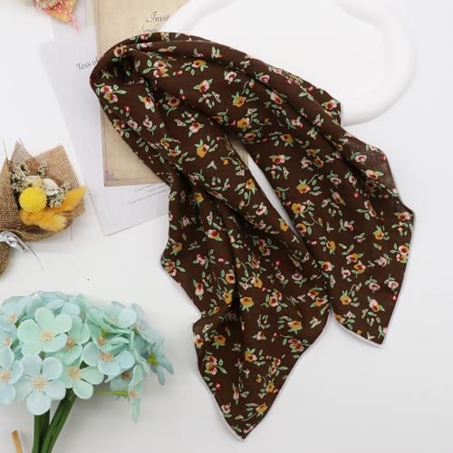 Bandanas for Women Men 21"x21" Floral Headband Scarf Versatile Hair Bandana Square Head Scarf - color: Brown Green