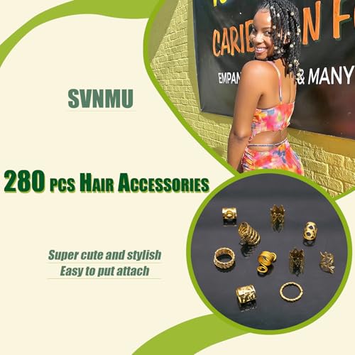 280pcs Gold Hair Jewelry for Braids Dreadlock Locs Metal Hair Clips Accessories for Women,Adjustable Hair Cuffs Coils Rings Charms Braiding Decoration - color: Gold-280pcs