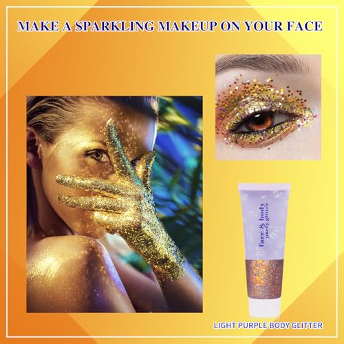 MEICOLY Chameleon Colorful Body Glitter,Holographic Chunky Glitter Face Paint,Color Changing Mermaid Self-Adhesive Face Glitter Gel,Glitter Sequin for Face Body Hair,Festival Party Glitter Makeup - color: colorful orange pink