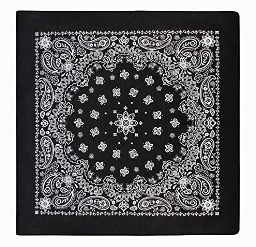 Gift Packaging Bandana for Men Women - 100% Cotton, Paisley, 22x22 In, 1 Pack - Large Bandanna Handkerchief Cowboy Hanky - color: Black