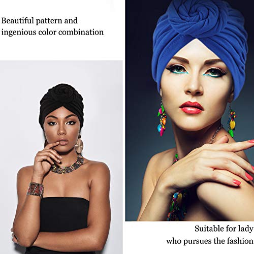 SATINIOR 4 Pieces African Pattern Headwrap Pre-Tied Bonnet Turban Knot Beanie Cap Headwrap Hat - style: Yellow Flower Style