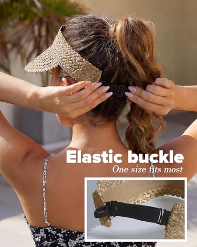 Straw Sun Visors & Hats for Women - Packable Beach Hats, Handmade, Sun Protection - color: Khaki