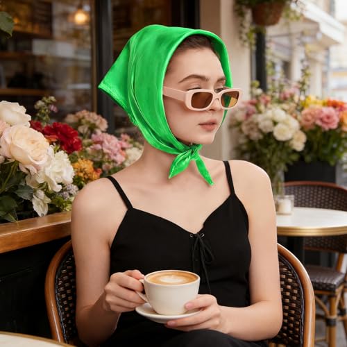 American Trends Women Silk Feeling Scarf Satin Head Scarves Square Wrap Neck Scarf Lightweight Silk Like Bandana - color: 12 Green