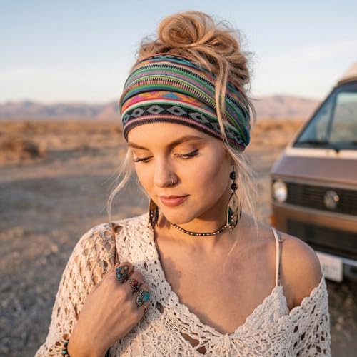 Wide Headbands for Women Non Slip Stylish Knotted Headhand Bandana Boho Head Bands African Head Wraps Yoga Workout Hair Accessories 4 Pack - color: 4 Pack Wide Headbands Style 11