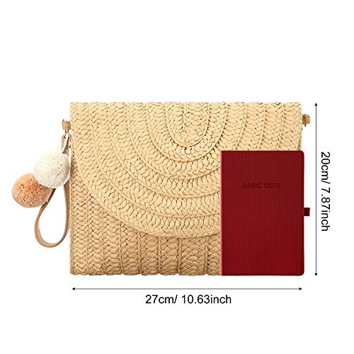 Frienda Straw Purses for Women Straw Clutch Crossbody Bag Summer Beach Shoulder Bag Woven Envelope Wallet Handbags - color: Light Brown