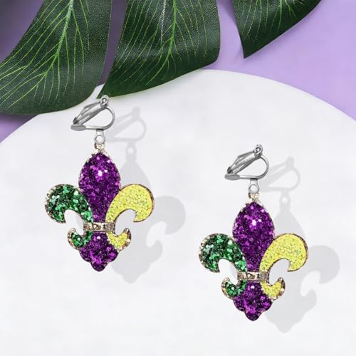 Mardi Gras Clip on Earrings for Women Boho Acrylic Parade Lette Mardi Gras Carnival Clip on Earrings Holiday Festival Jewelry Gifts Accessory - color: style3