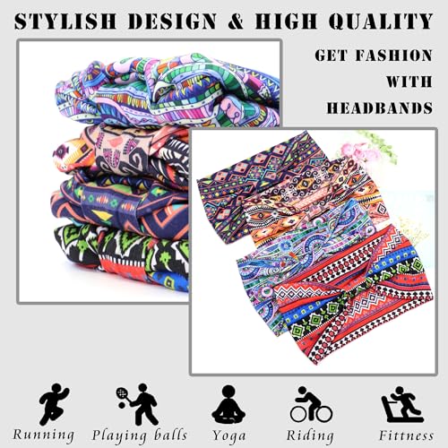 FULZTEY Wide Headbands for Women Fashion Boho Headwraps African Style Large Hair Bands Knotted Thick Turbans Stretchy Bandanas Sport Workout Hair Scarf Hair accessories for Teen Girls 4Pcs - color: Style 81