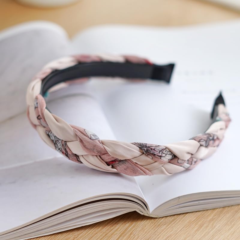 Braided Headband for Women-Vintage Fabric High Crown Headband with Non-Slip Teeth, Cute Boho Knotted Hair Band for Women & Teens (15-Dusty Pink, One Size) - color: 15-Dusty Pink