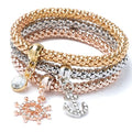 Alegend Titanium Steel (Not Rust, Resist Corruption, Easily Clean) 18K Gold Plated Single Bracelets + 14K Gold Plated Stackable Multilayer Bracelets - style: 14KGold Anchor & Ship Wheel Diamond-Inlaid