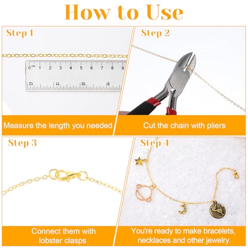 Wanmu 9.8Ft Necklace Chain for Jewelry Making, Gold Plated Stainless Steel Link Cable Roll with 10 Lobster Clasps, 30 Open Jump Rings for Men Women DIY Craft Charm Bracelet Supplies (1.5MM) - color: Gold
