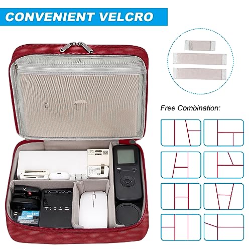 CILLA Electronic Organizer Travel Case, Travel Cord Organizer Case Portable Waterproof Cable Organizer Bag for Charger, Cord, USB, Power Bank, Earphone - color: zipper-wine