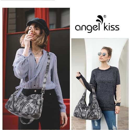 Angelkiss Hobo Purses and handbags for Women Satchel Handbag Women Purses Large Daily Shoulder Bags | Purses - color: Black/Grey-g